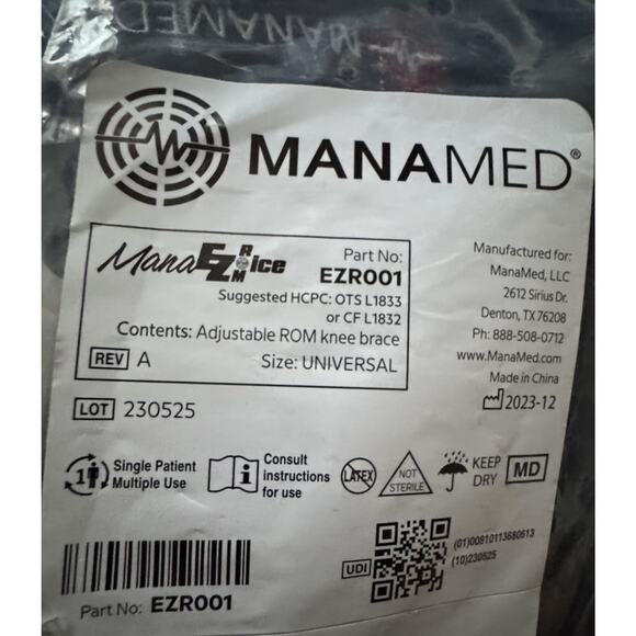 ManaMed ManaEZ ROM Ice Knee Brace EZR001 Adjustable w/ Ice Pack & Pump - New - Picture 2 of 8